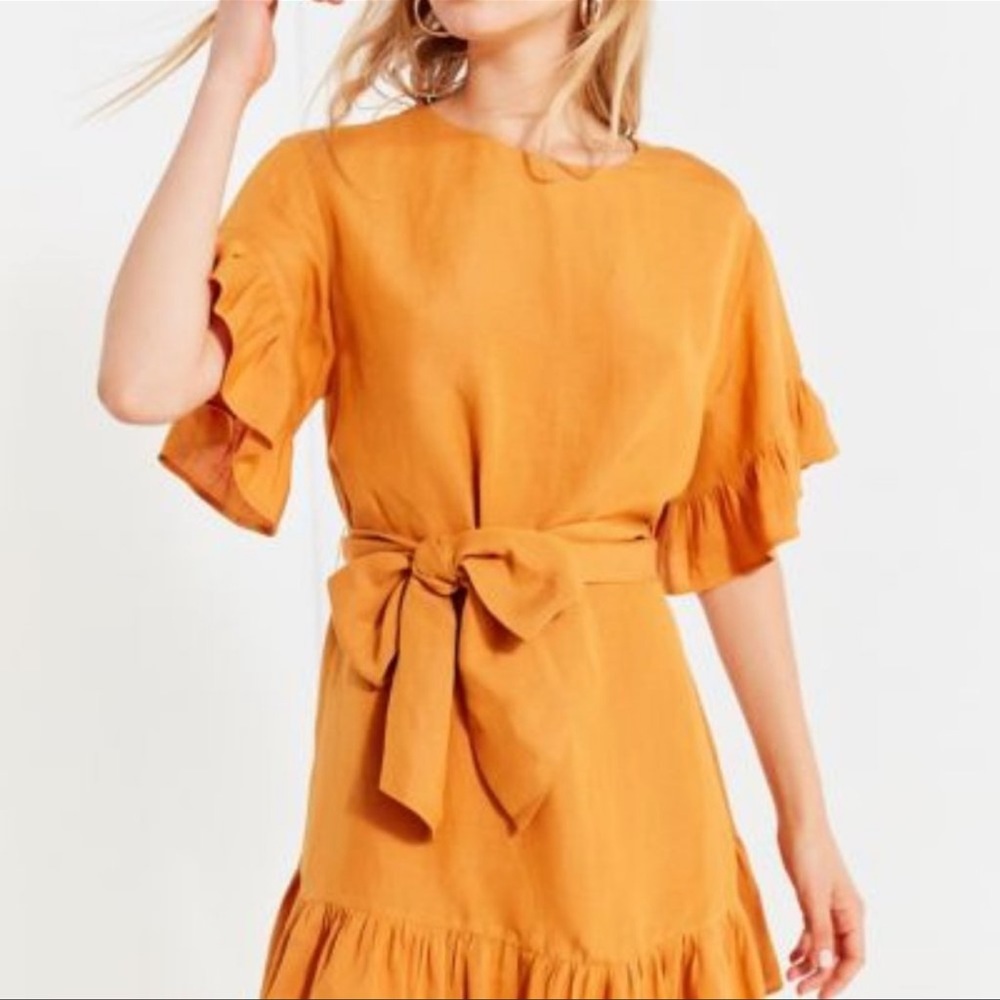Urban Outfitters Suddenly Spring Linen Ruffle Tie Dress